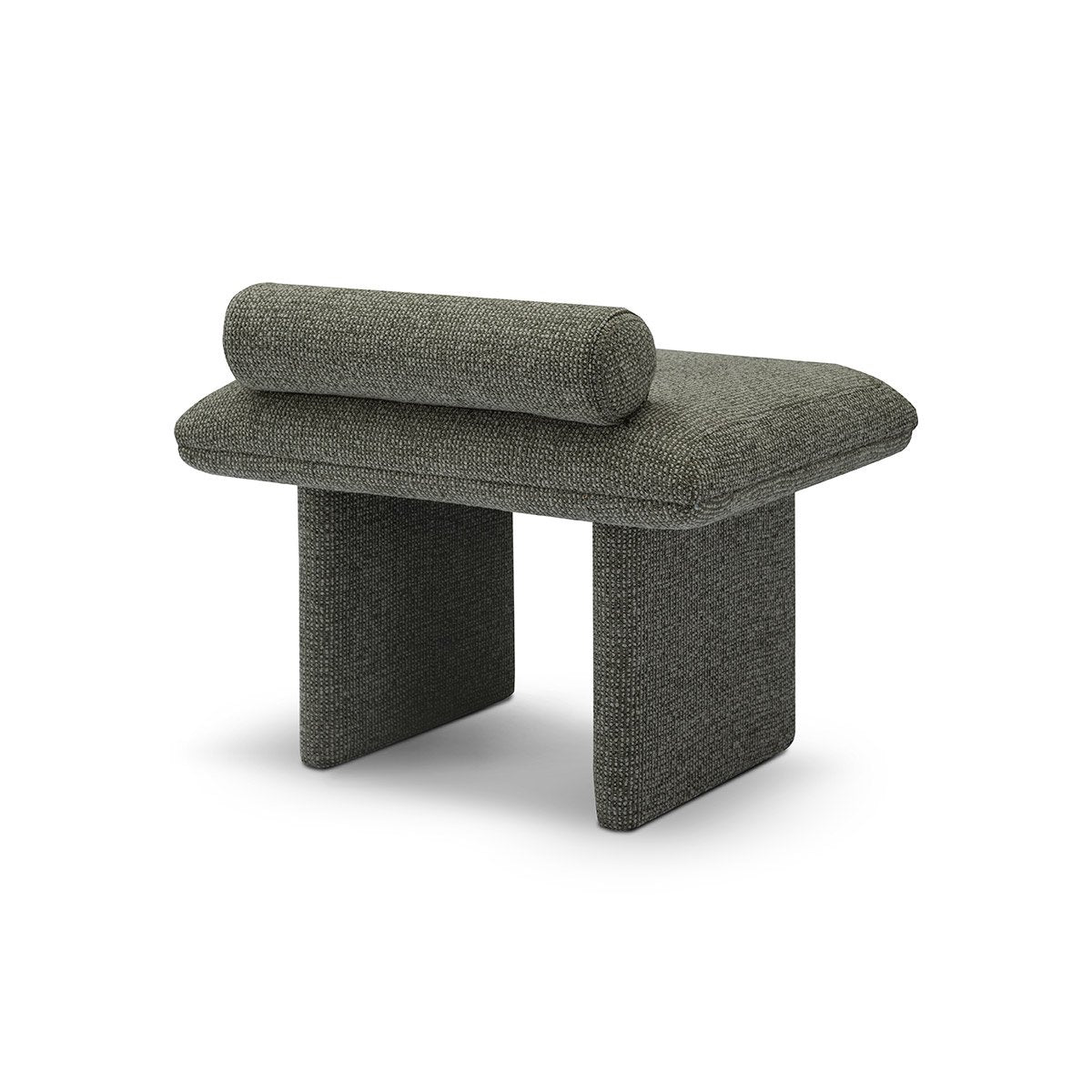 Maison Debrah Jaxel low stool in deep charcoal bouclé with cylindrical bolster and rounded legs — view 4