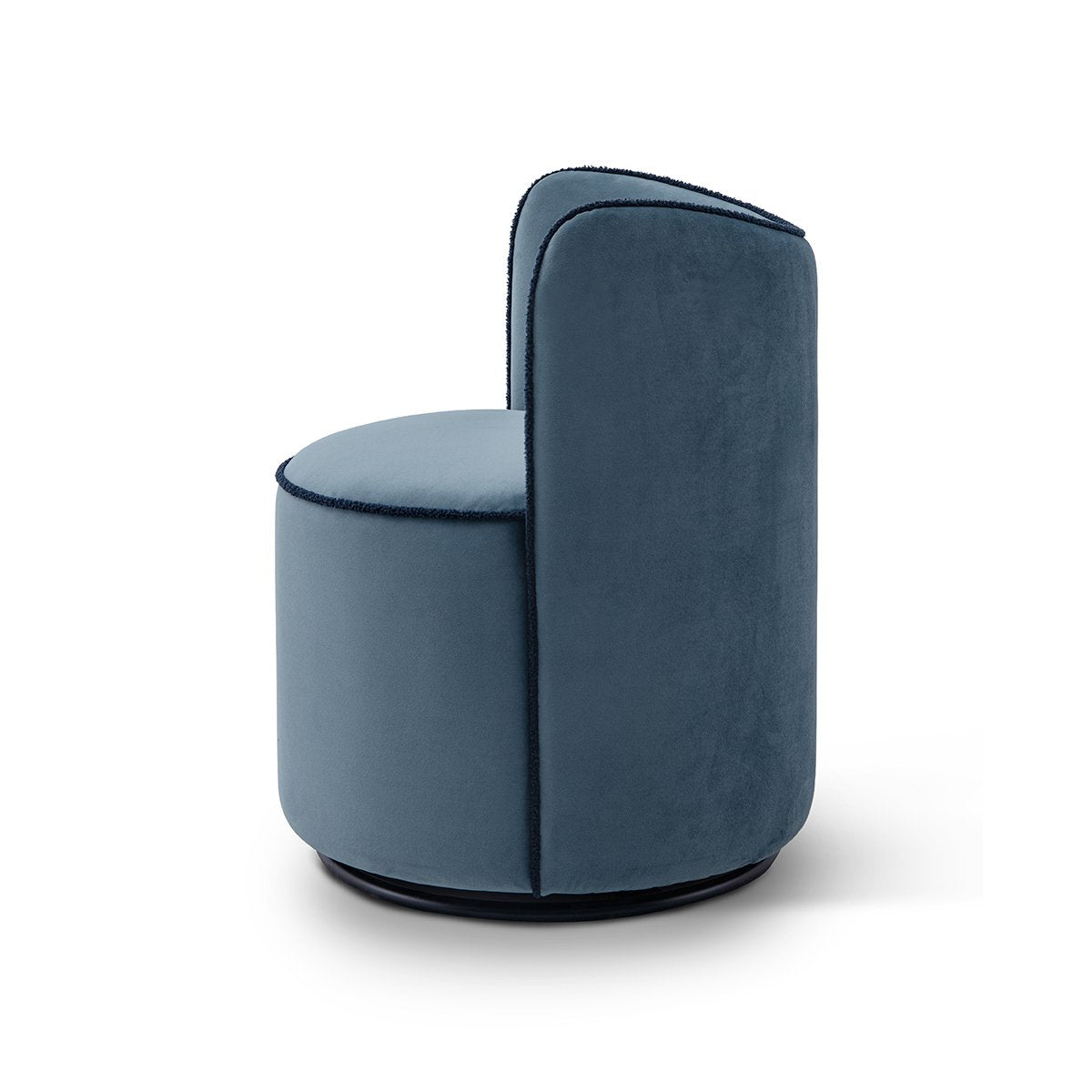 Rondel Upholstered Swivel Chair in Dusty Steel Blue with Contrast Trim, Maison Debrah, , ,