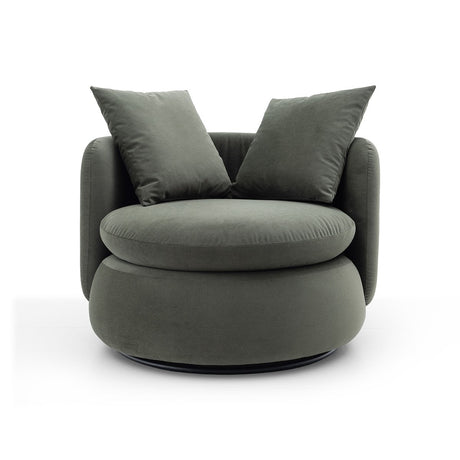Maison Debrah Orbène round swivel accent chair in forest green fabric