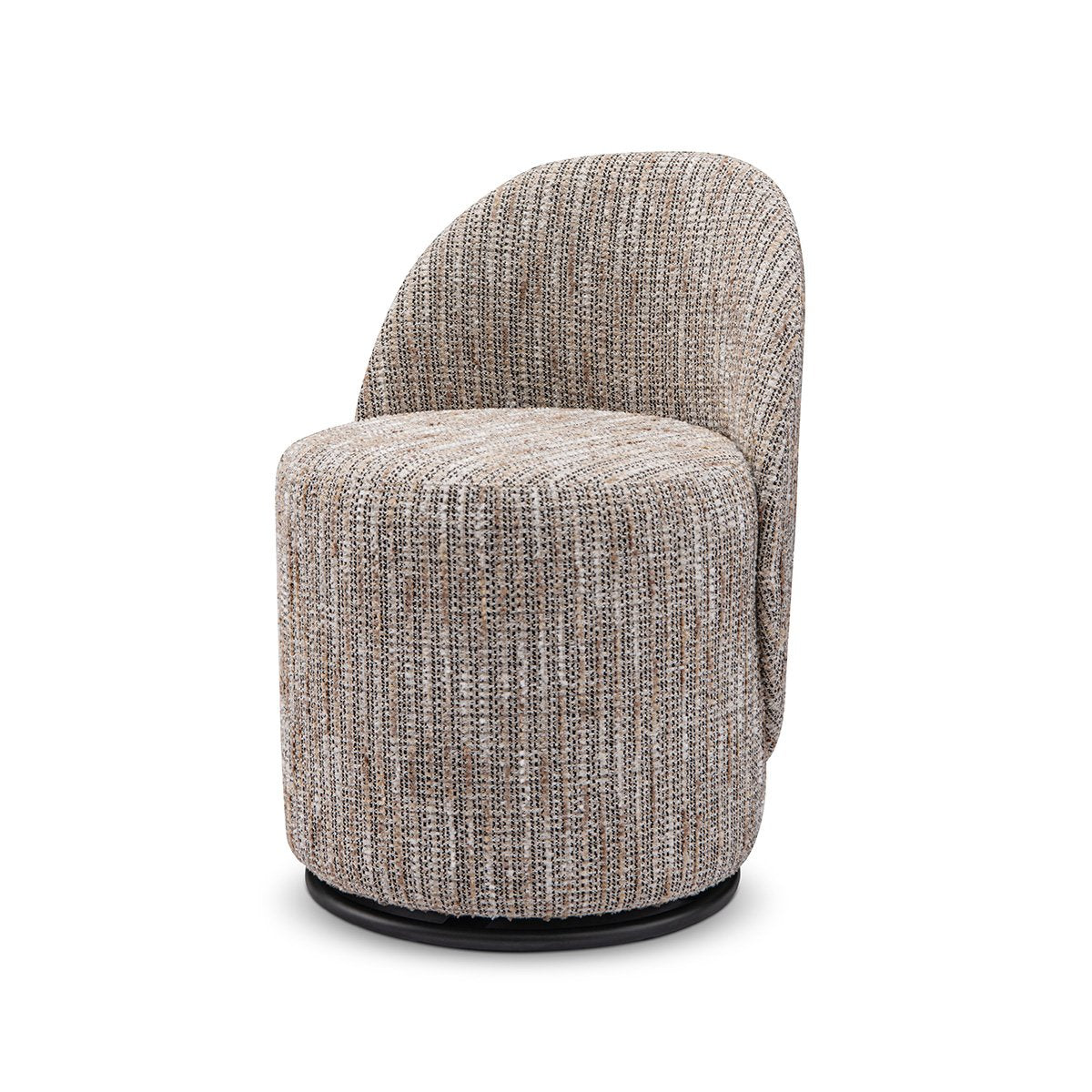 Maison Debrah Wovren swivel barrel chair in warm multi-tone cream bouclé on matt black base — view 2