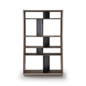 Maison Debrah Cadren ten-bay brass metallic bookcase with dark back panels and steel joints