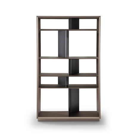 Maison Debrah Cadren ten-bay brass metallic bookcase with dark back panels and steel joints