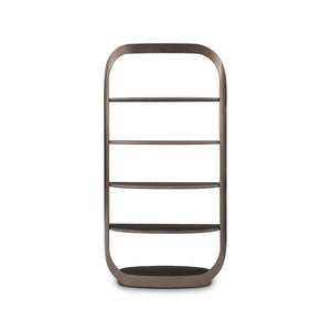 Maison Debrah Kelmor tall brass open shelving unit with rounded frame and five shelves — view 2