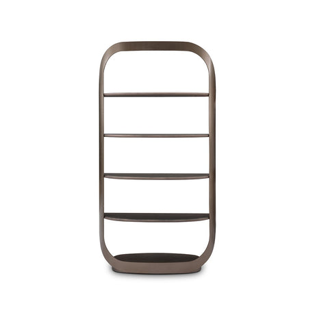 Maison Debrah Kelmor tall brass open shelving unit with rounded frame and five shelves — view 2