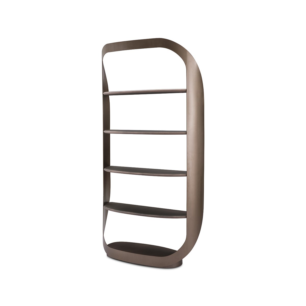 Maison Debrah Kelmor tall brass open shelving unit with rounded frame and five shelves — view 3