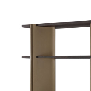 Maison Debrah Olyss tall dark grey elm veneer shelving unit with central brass column — view 3