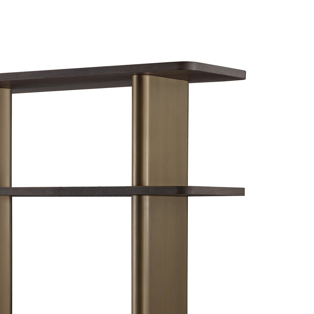 Maison Debrah Olyss tall dark grey elm veneer shelving unit with central brass column — view 2