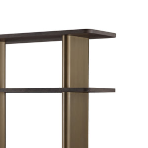 Maison Debrah Olyss tall dark grey elm veneer shelving unit with central brass column — view 2