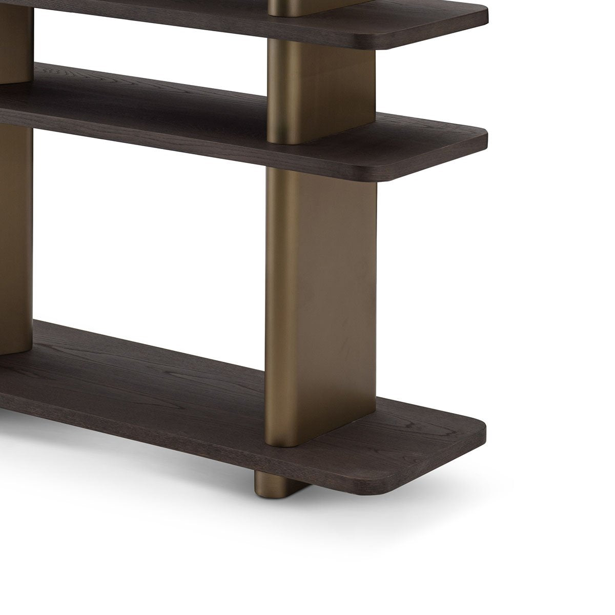 Maison Debrah Olyss tall dark grey elm veneer shelving unit with central brass column — view 5