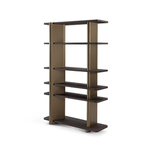 Maison Debrah Olyss tall dark grey elm veneer shelving unit with central brass column — view 4