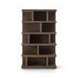 Maison Debrah Colven five-shelf bookcase in light grey elm with three full-height brass dividers