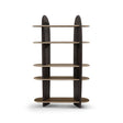 Maison Debrah Vaulne bookshelf with dark grey elm arched columns and five floating brass oval shelves