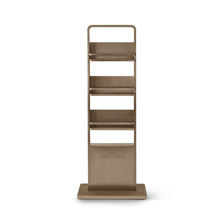 Maison Debrah Gradven tall open shelving unit with brushed bronze steel frame and four shelves