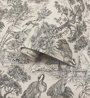 Natoru wallpaper in Cream / Charcoal by Natty & Polly, full pattern view