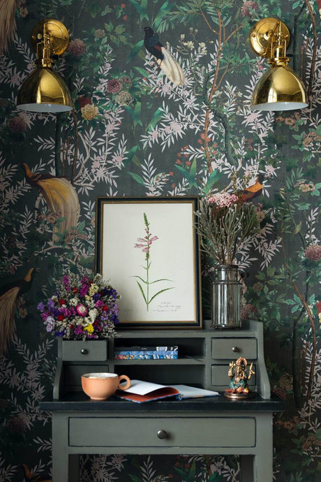 Royal Garden wallpaper in Deep Grey by Natty & Polly, full pattern view