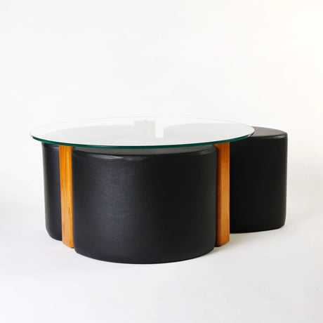 Rondo Pouffé Table Suite, Cocolea, Ash Teak Finish, Black,