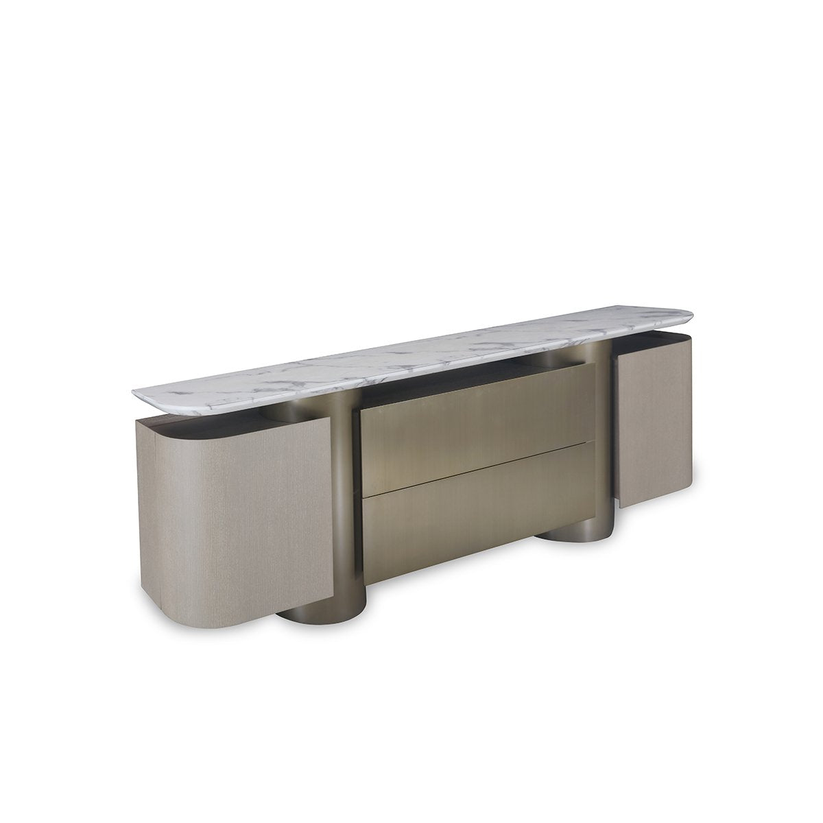 Maison Debrah Torlen wide grey oak sideboard with brushed bronze drawer panel and round bases — view 2