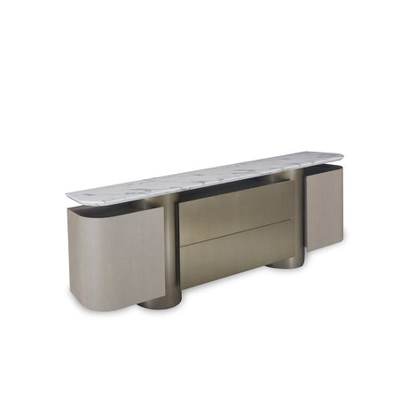 Maison Debrah Torlen wide grey oak sideboard with brushed bronze drawer panel and round bases — view 2