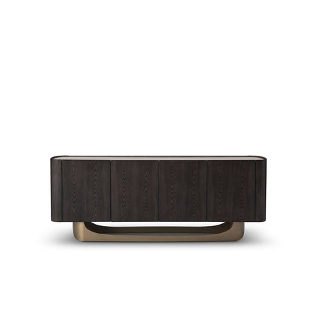 Maison Debrah Ravlen dark grey elm sideboard with ceramic top and arched brass base