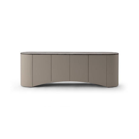 Maison Debrah Brunello travertine sideboard with textured faux leather body and black piping