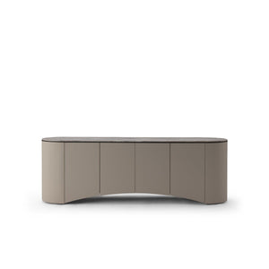 Kavren Travertine Top TV Unit with Taupe Faux Leather Body, Maison Debrah, , ,