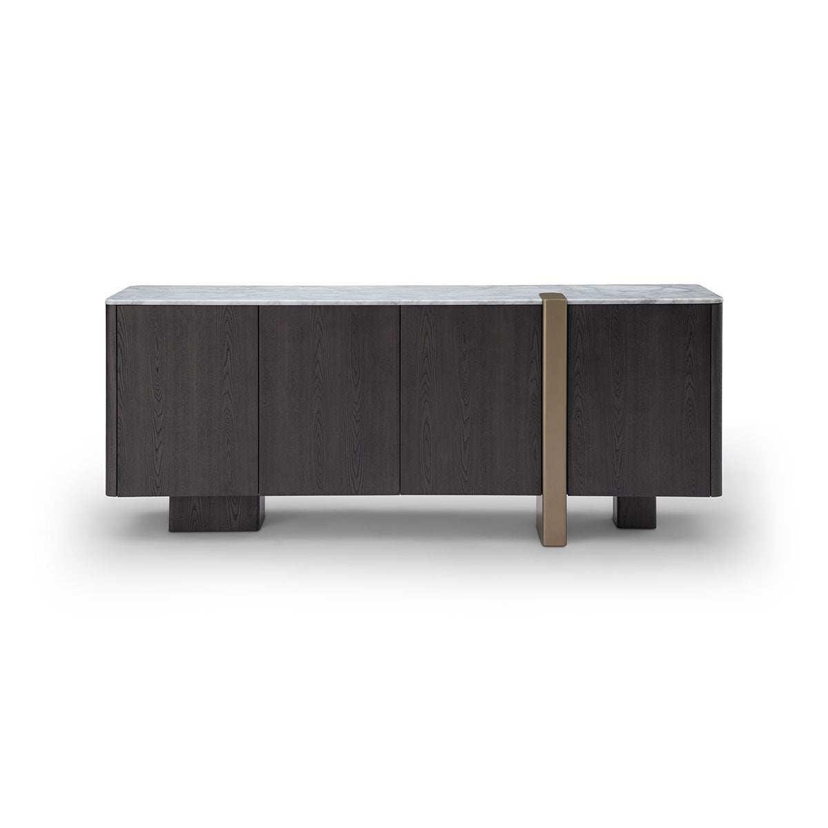 Maison Debrah Sorik white marble sideboard in dark grey elm with an asymmetric brass leg
