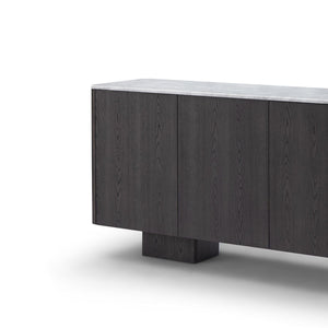 Maison Debrah Sorik white marble sideboard in dark grey elm with an asymmetric brass leg — view 3