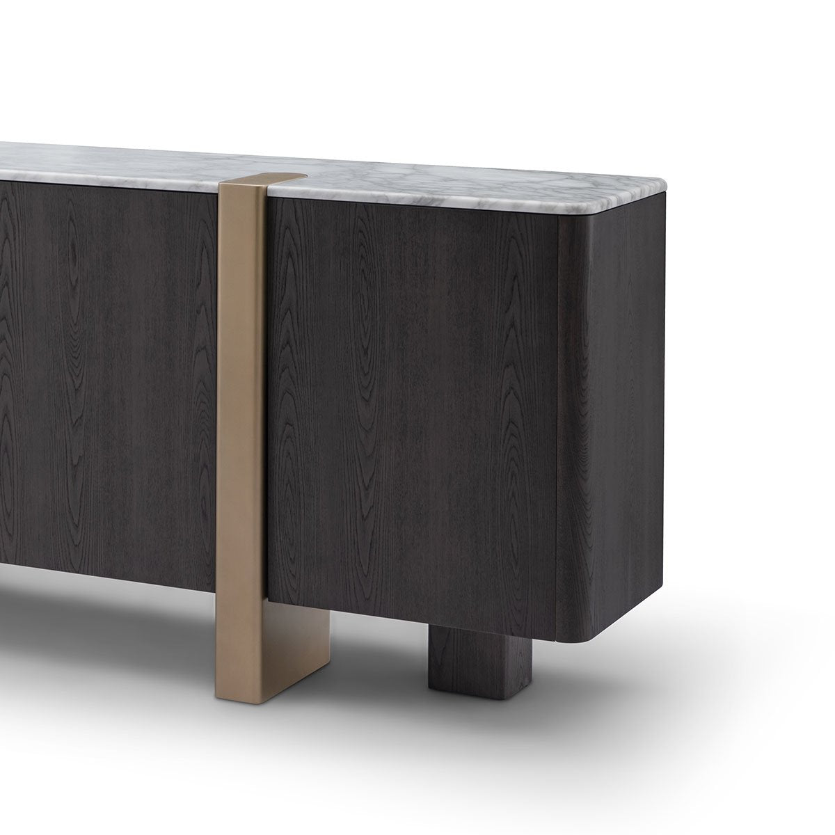 Maison Debrah Sorik white marble sideboard in dark grey elm with an asymmetric brass leg — view 4