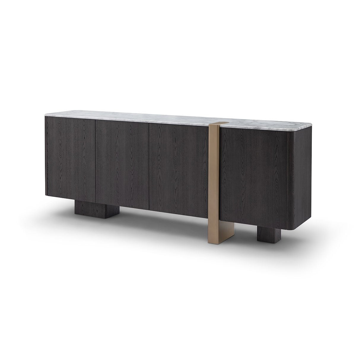 Maison Debrah Sorik white marble sideboard in dark grey elm with an asymmetric brass leg — view 2