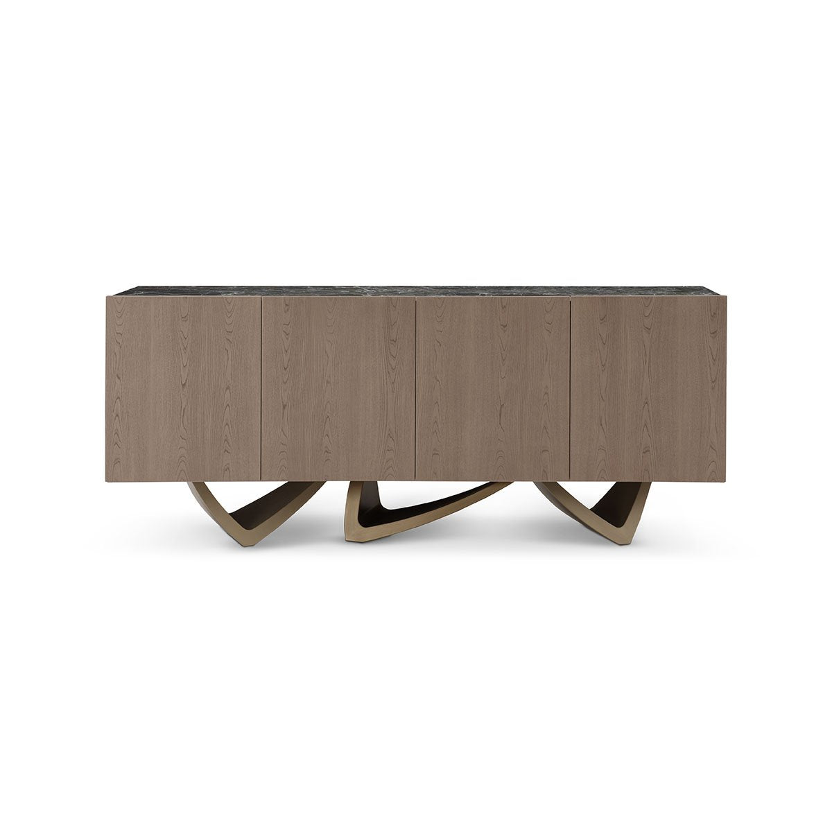 Maison Debrah Savel green marble sideboard in light grey elm veneer with brass legs