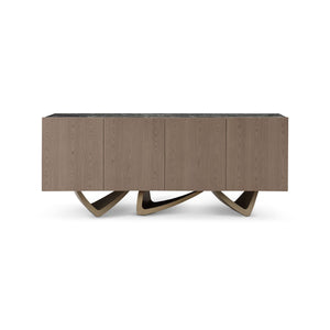 Maison Debrah Savel green marble sideboard in light grey elm veneer with brass legs