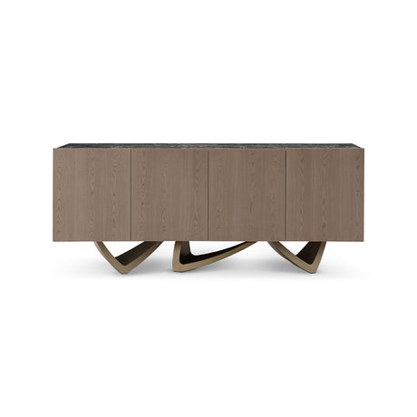 Maison Debrah Savel green marble sideboard in light grey elm veneer with brass legs