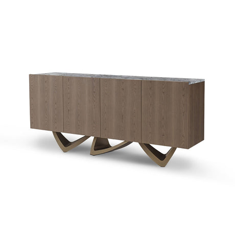 Maison Debrah Savel green marble sideboard in light grey elm veneer with brass legs — view 2
