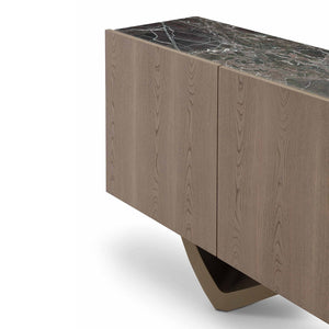 Maison Debrah Savel green marble sideboard in light grey elm veneer with brass legs — view 3