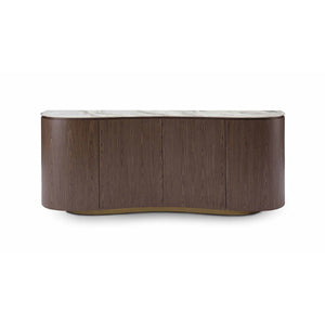 Maison Debrah Arvis undulating curved sideboard with cream marble top on slim brass base