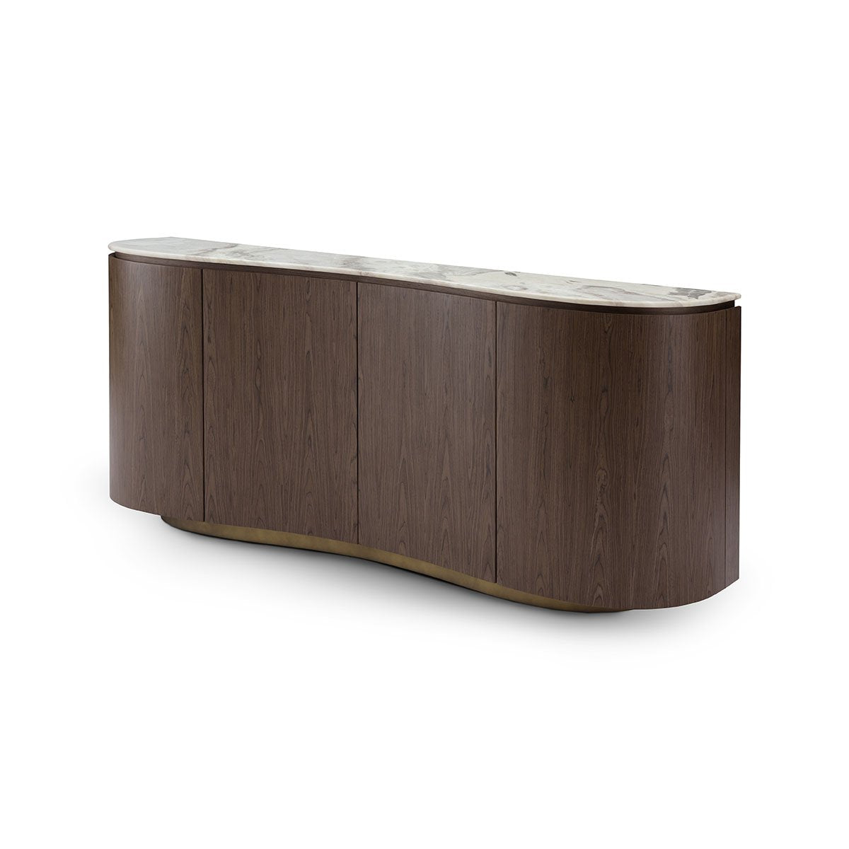 Maison Debrah Arvis undulating curved sideboard with cream marble top on slim brass base — view 2