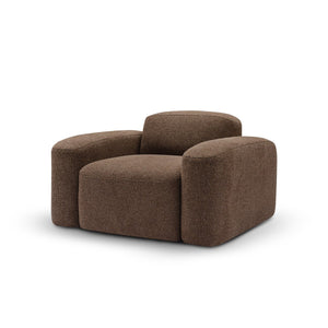 Maison Debrah Kerlon lounge armchair in dark bouclé with cushioned arms and gold steel base
