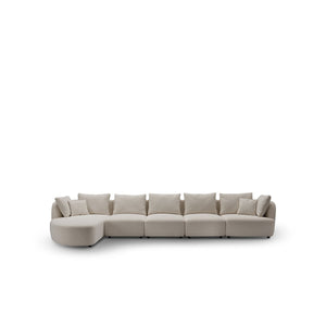 Maison Debrah Luvrik L-shaped sectional sofa in natural woven fabric with gold legs