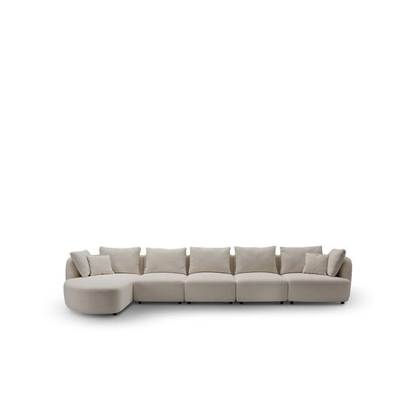 Maison Debrah Luvrik L-shaped sectional sofa in natural woven fabric with gold legs