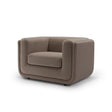 Maison Debrah Javrel armchair in warm mocha fabric with flat arms and gold steel base
