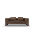 Maison Debrah Lestor lounge armchair in dark bouclé with tall panelled arms and gold steel base