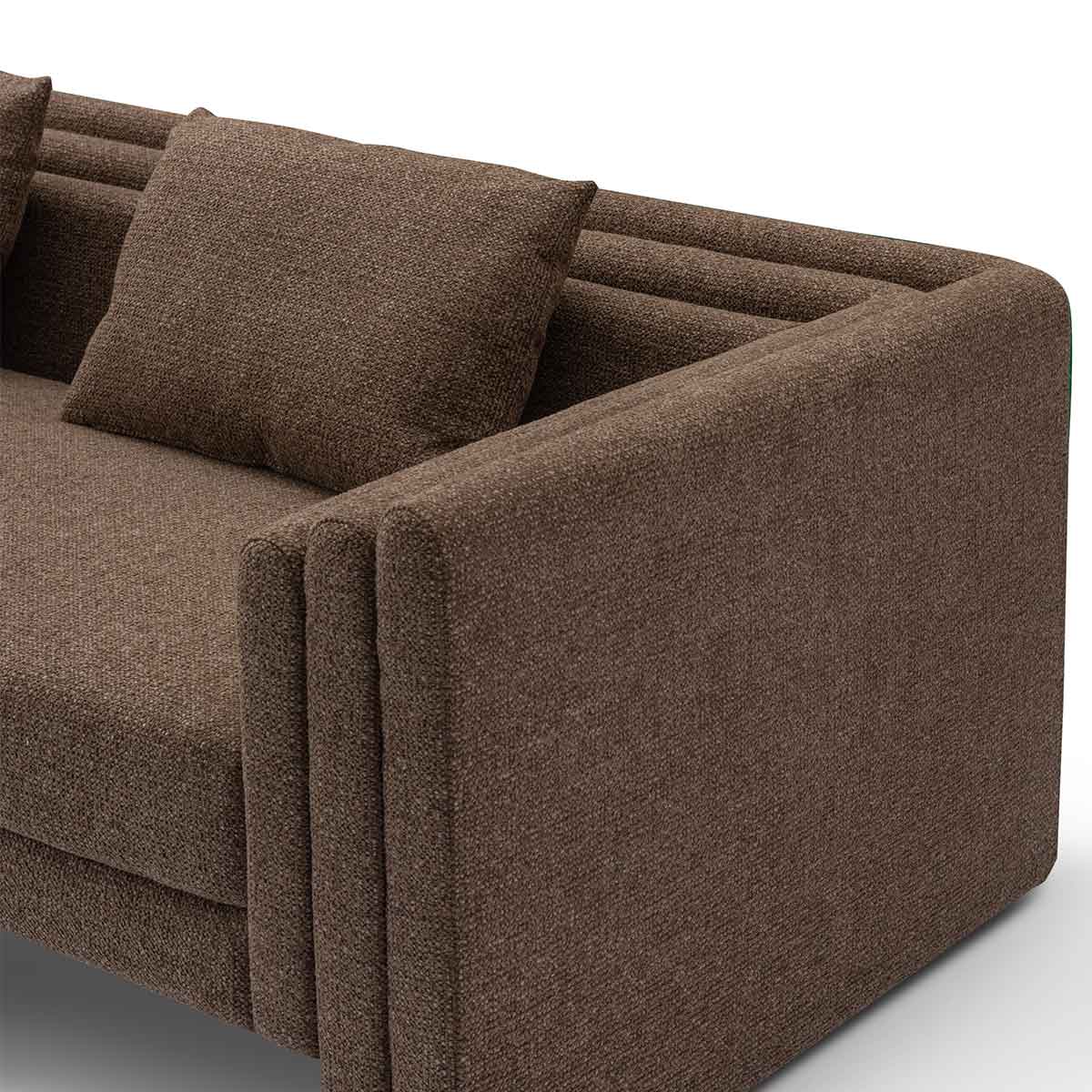 Maison Debrah Lestor lounge armchair in dark bouclé with tall panelled arms and gold steel base — view 3