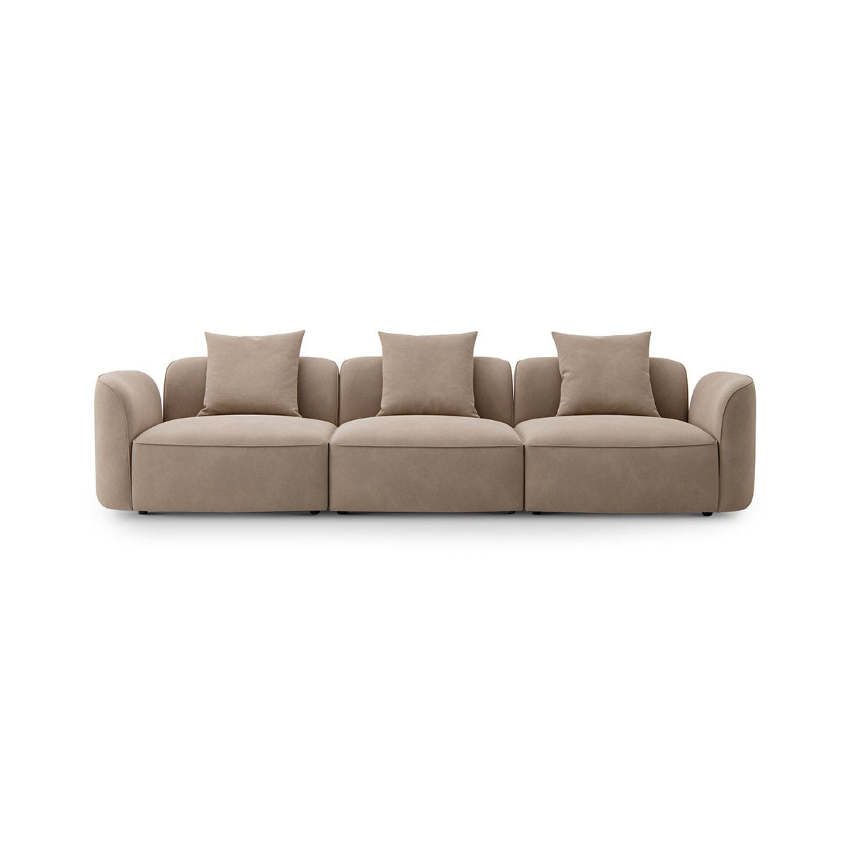 Maison Debrah Sevrenne three-section sofa in warm taupe faux leather on a black gold base