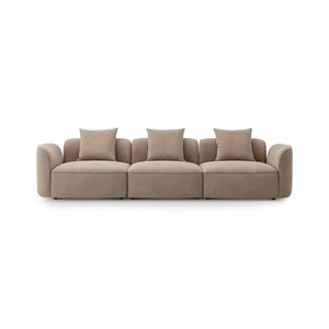 Maison Debrah Sevrenne three-section sofa in warm taupe faux leather on a black gold base