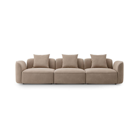 Maison Debrah Sevrenne three-section sofa in warm taupe faux leather on a black gold base