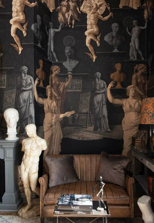 Statuary Chamber Wallpaper in Black & Taupe, Cocolea Natty & Polly, , ,
