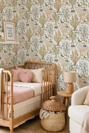 Printed wallpaper example: Songbird Garden in a nursery