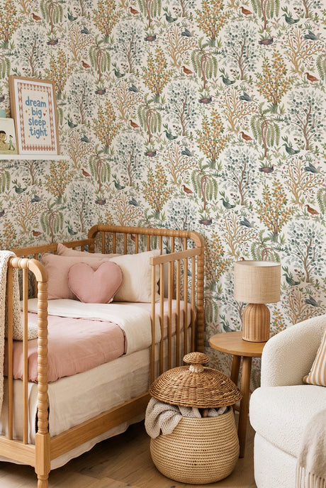 Printed wallpaper example: Songbird Garden in a nursery