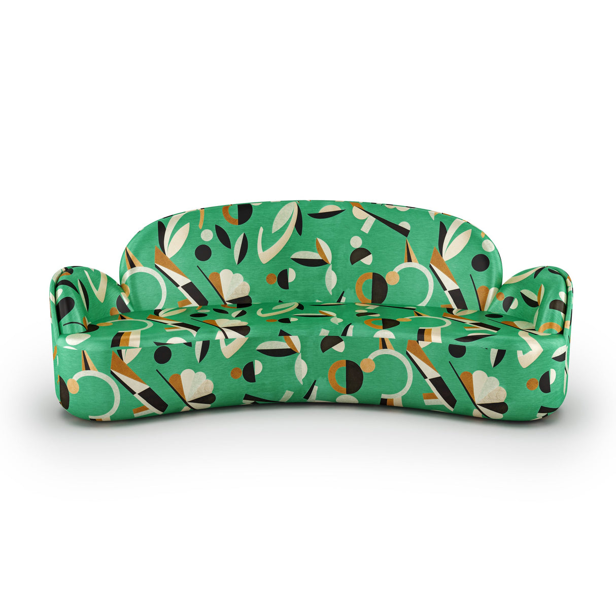 Strings Sofa - Plush Green Geometric Fabric, Cocolea, , ,