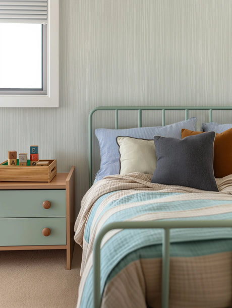 Subtle Stripes Wallpaper in Sage by Olive et Oriel